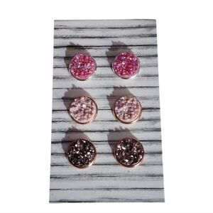 3 Pack Blush & Sparkle Stud Earring Set - Pink/Blush/Rose Gold